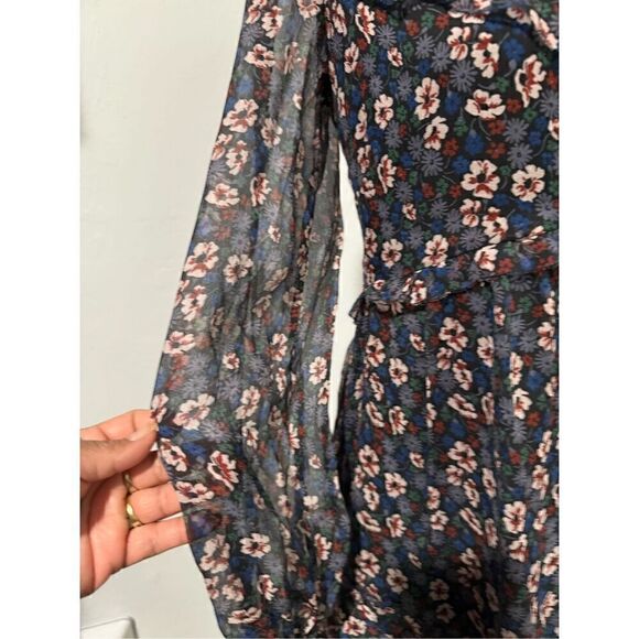 Joie 100% silk Adanson mini dress floral print ruffle sheer  long sleeve 4 - Picture 7 of 12